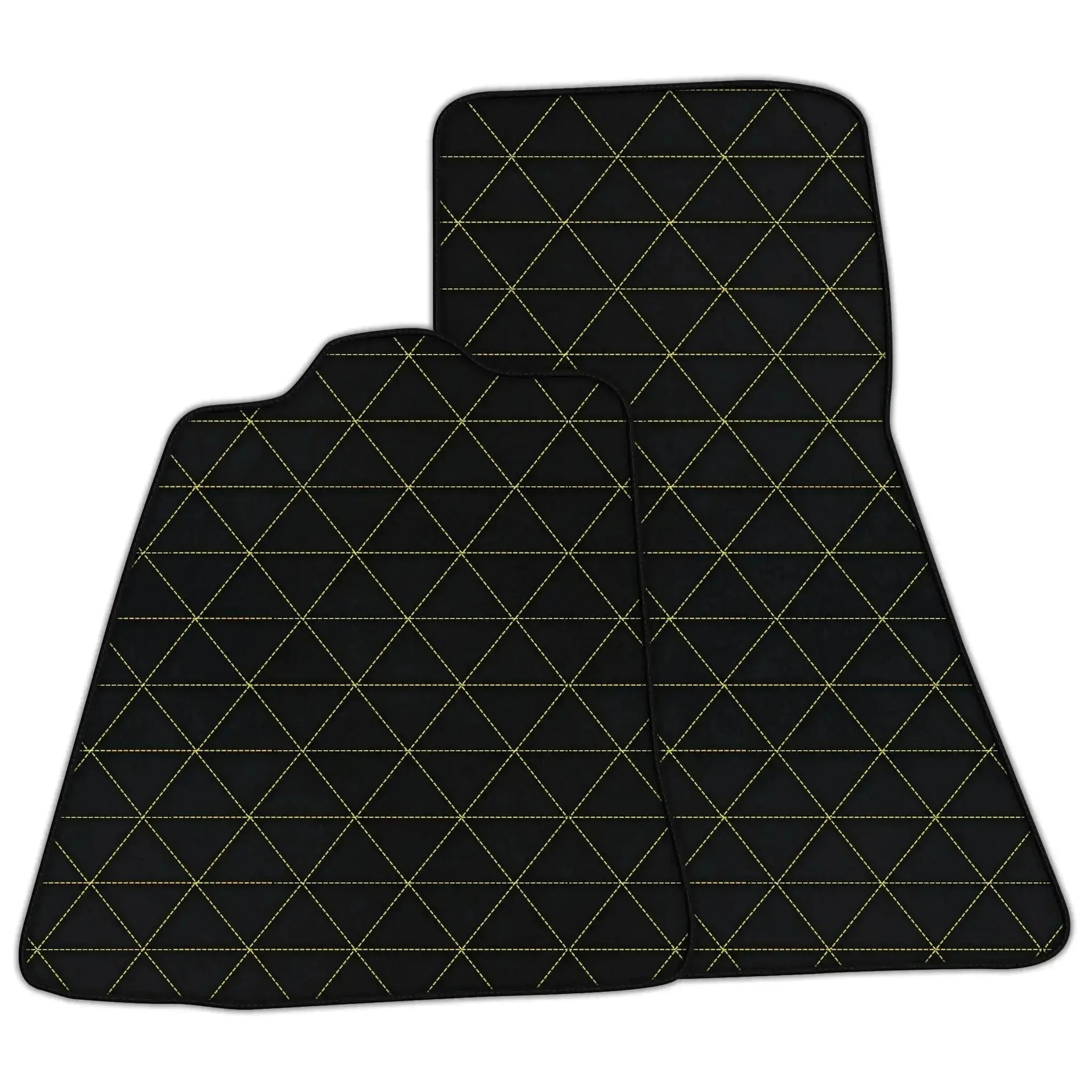 McLaren 570S custom fit floor mats, premium quality, precise fitment, featuring a stylish diamond pattern with yellow stitchi