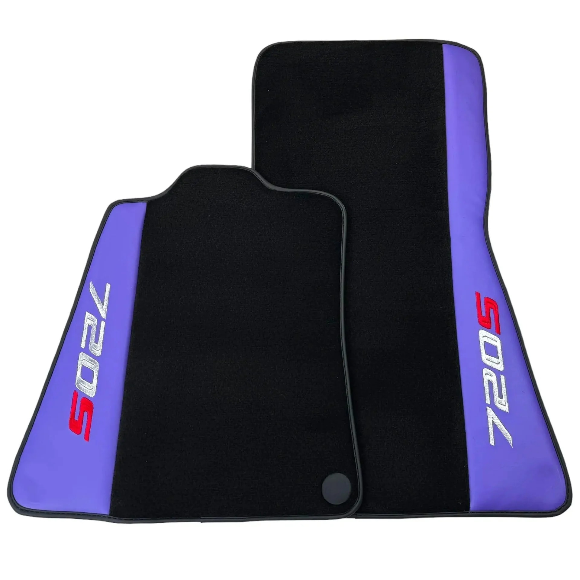 Purple leather floor mats for McLaren 720S with black trim